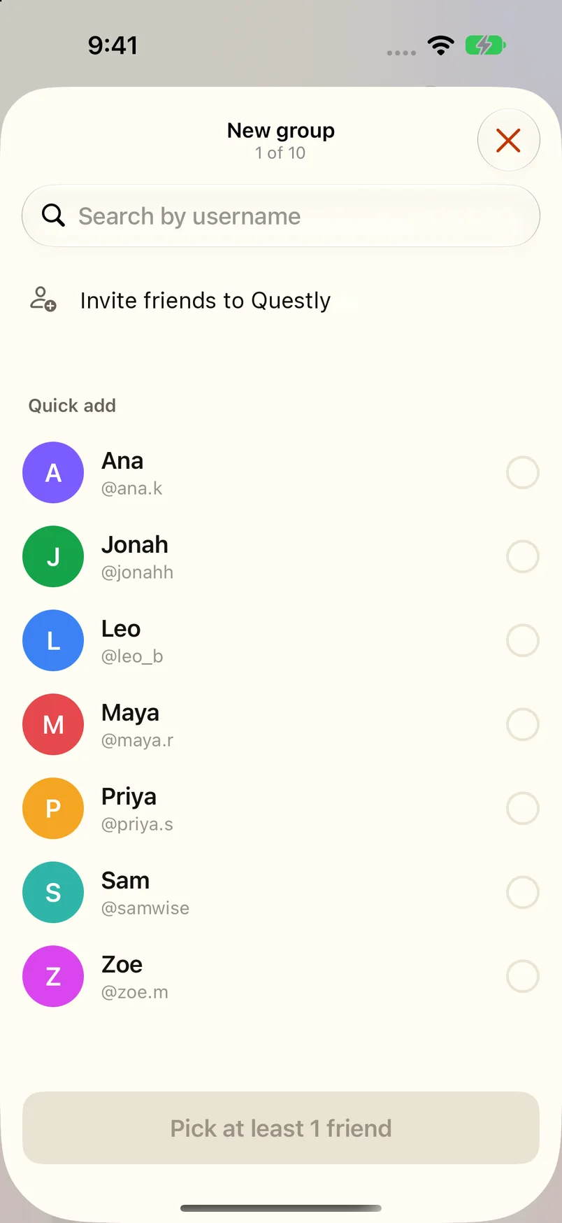 New group: pick friends to add