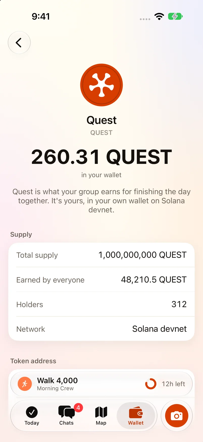 The QUEST token: your balance, supply and holders on Solana devnet
